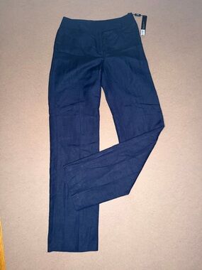 Tahari Arthur S. Levine Margie Linen blend Navy Straight-Leg Pants size 2